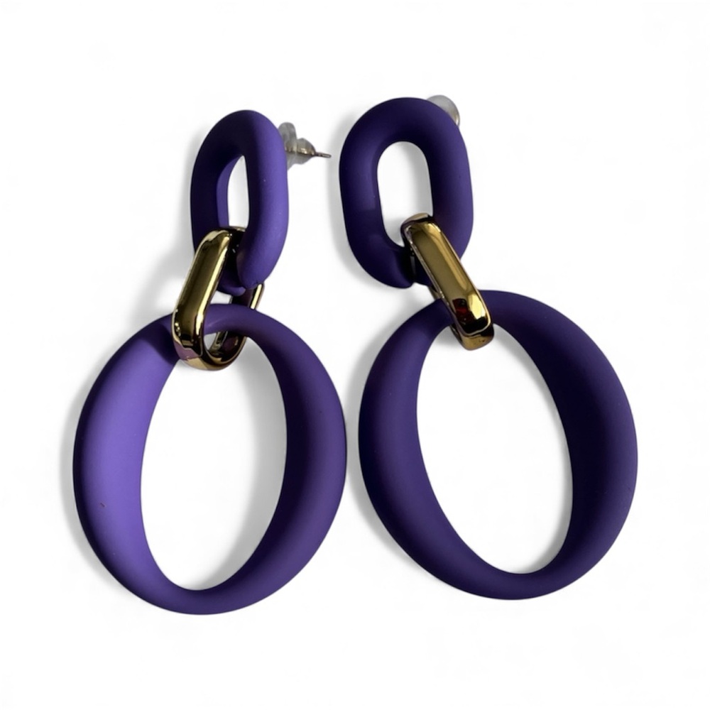 Elegant Purple Double Hoop Fashion Earrings - Picture 5 of 6